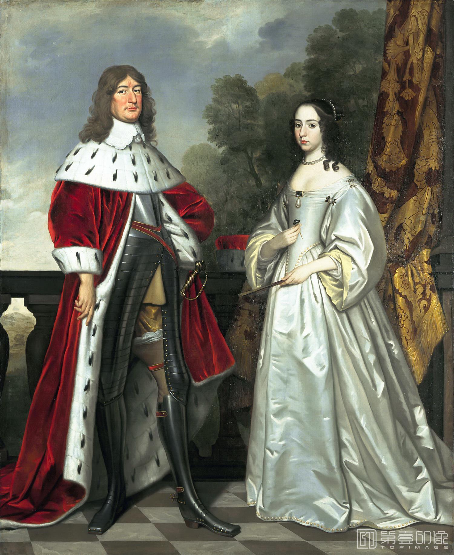油画-荷兰莫瑞斯泰皇家美术馆Gerrit van Honthorst - Double Portrait of Friedrich Wilhelm I and Louise Henriette-207